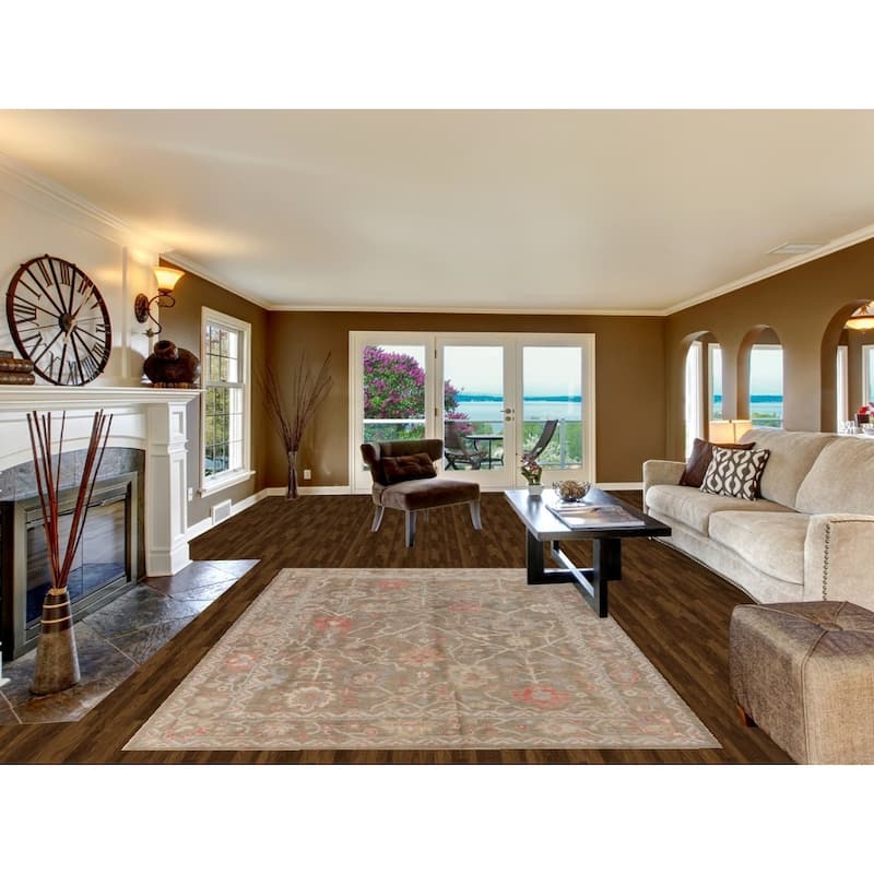 Hand Knotted Oriental 100% Wool Carpet Transitional All-Over Brown Oushak Area Rug - 8' 11'' X 6' 2''