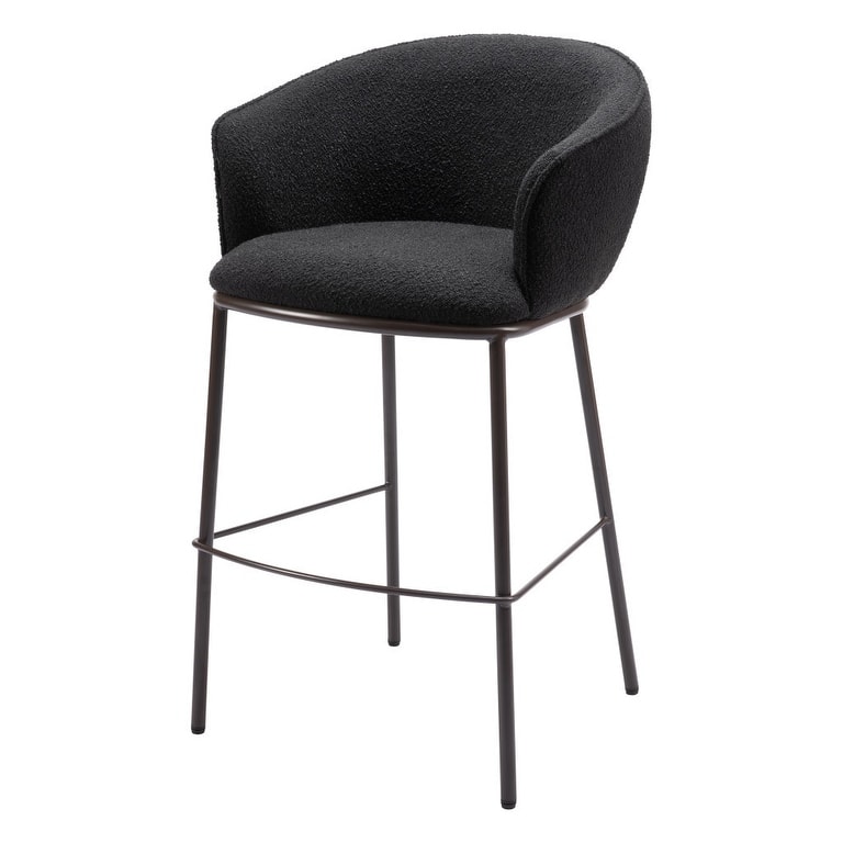 HomeRoots 30" Black And Bronze Shearling And Steel Bar Height Bar Chair