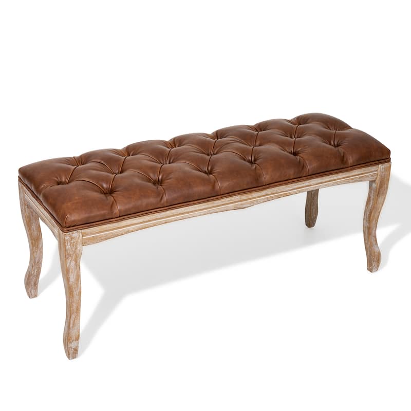 Wooden Upholstered Transitional Tufted Ottoman Bench