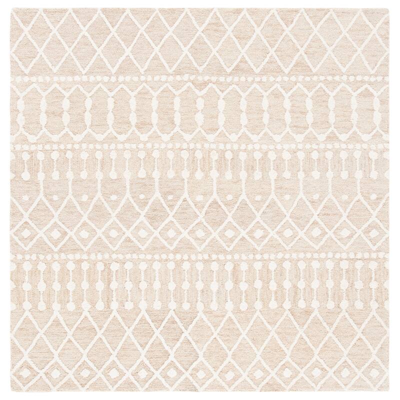 SAFAVIEH Handmade Blossom Orit Moroccan Wool Rug - 4' Square - Beige/Ivory