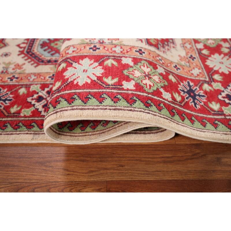 Beige / Ivory Kazak Oriental Area Rug Hand-Knotted Wool Carpet - 4'11" x 6'6"