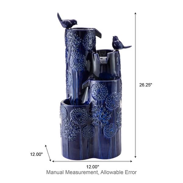 dimension image slide 6 of 7, Glitzhome 26"H/ 31"H 4-Tier LED Vase-Shaped Ceramic Outdoor Floor Fountain with Birds/ Lotus