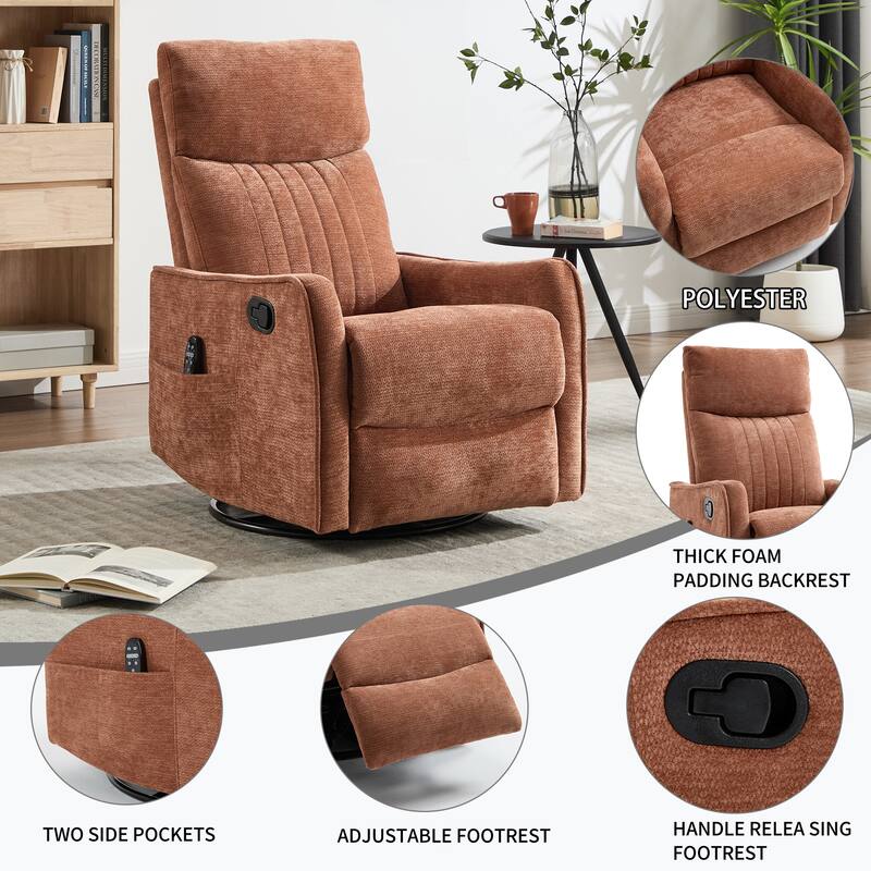 Fabric Recliner Chair with Massage Heat Rocker and 360 Degree Swivel