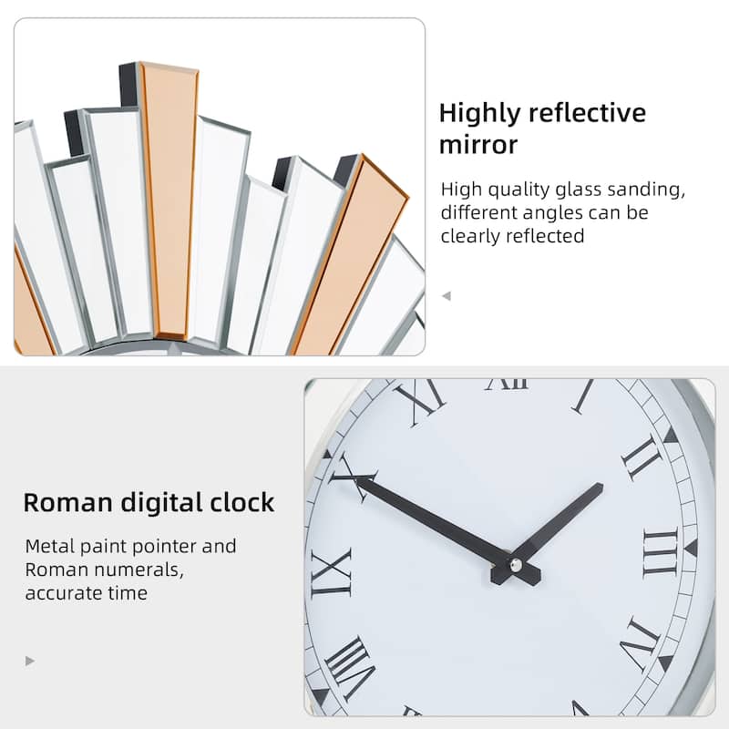 Glass Wall Clock Mirrored Large Clcoks - 24"
