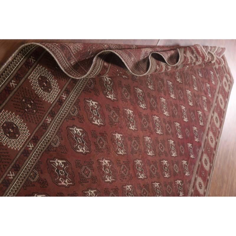 Hand Knotted Oriental 100% Wool Carpet Traditional All-Over Red Bokhara Area Rug - 12' 3'' X 8' 0''