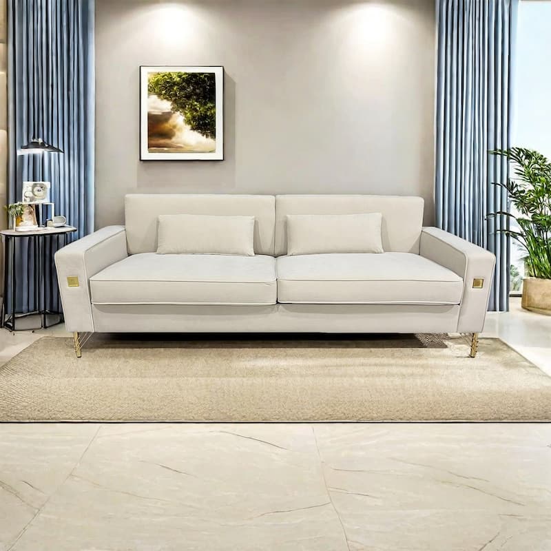 Velvet 3-seater Sofa with Gold Accents