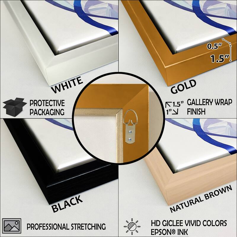 Designart "Vibrant Blue And Gold Flow Art III" Transitional Framed Canvas Art Print - 3 Panels