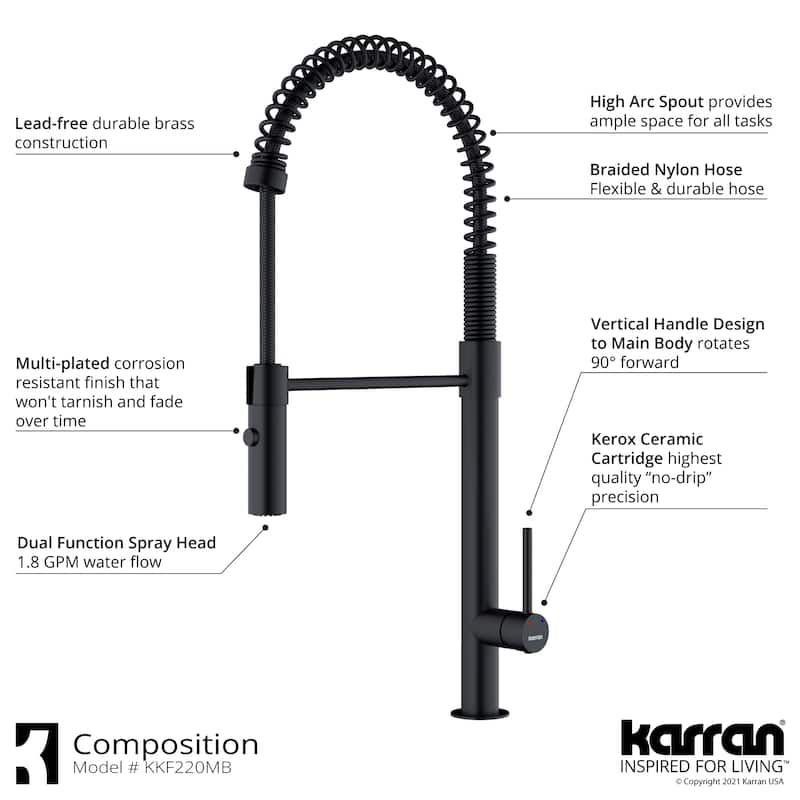 Karran Bluffton Single-Handle Pull-Down Sprayer Kitchen Faucet with Matching Soap Dispenser