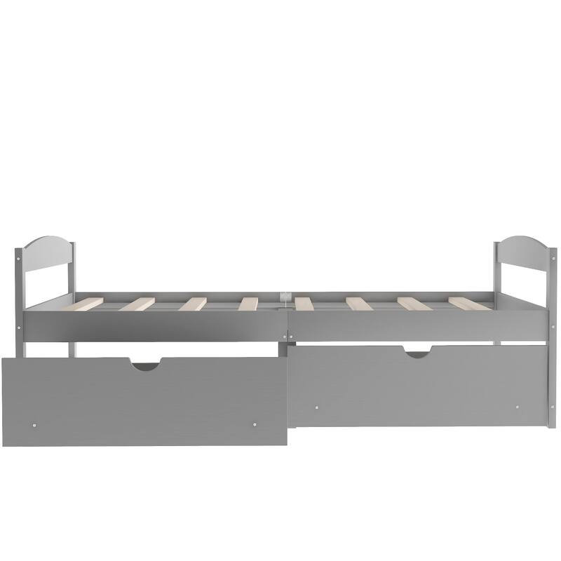 Twin Size Platform Bed with Two Storage Drawers, Space-Saving Design for Living Room or Bedroom