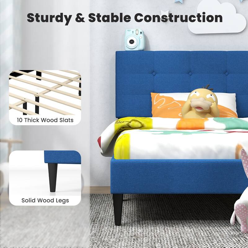 Gymax Twin Upholstered Platform Bed Mattress Foundation Button Tufted