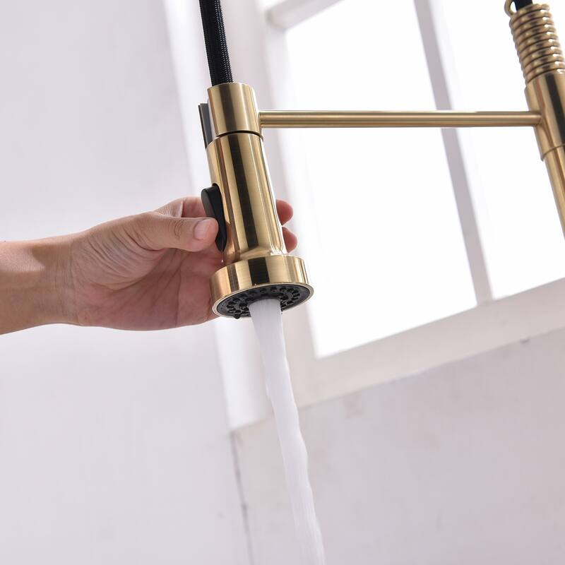 Gold Touchless Kitchen Faucet w/PullDown Sprayer Kitchen Spring Faucet