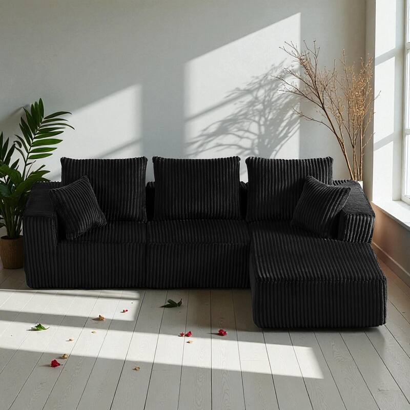 103" Modular Corduroy Sectional Sofa, Deep Seat Cloud Couch, Upholstered 4-Seater Sofa for Living Room, No Assembly Required