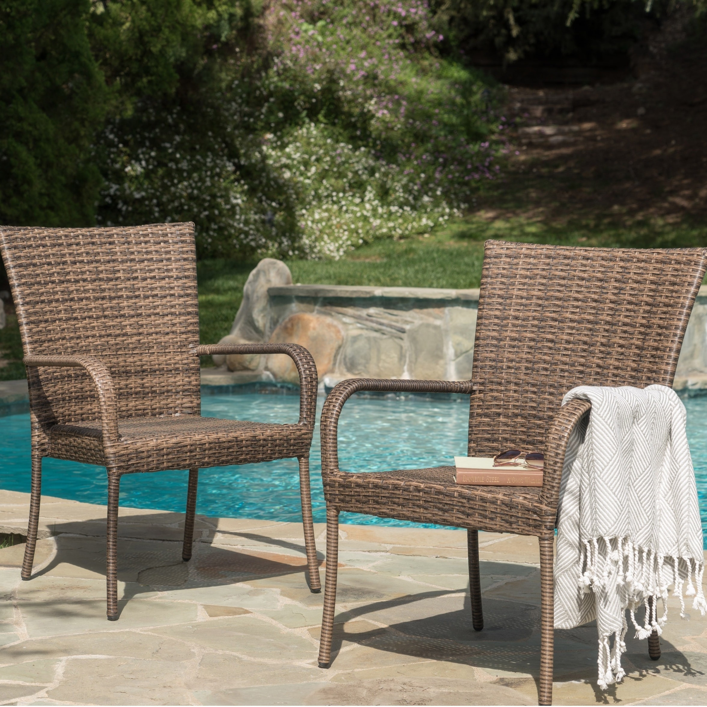 Outdoor wicker brown stackable deals club chairs