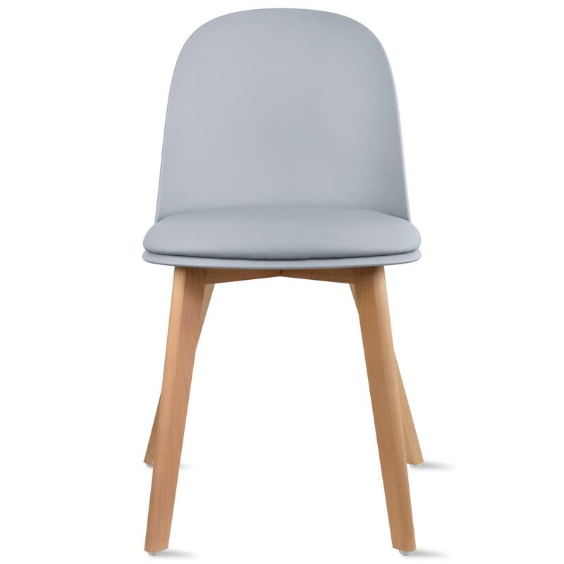 Set of 2 Plastic Dining Chairs Padded Cushion Faux Leather Wooden Legs For Kitchen Waiting Room Outdoor Party