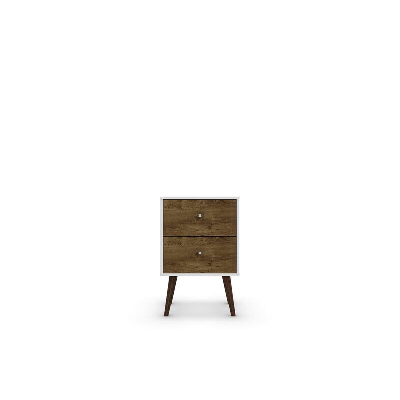 Modern Nightstand with 2 Drawers and Splayed Wood Legs Storage Cabinet