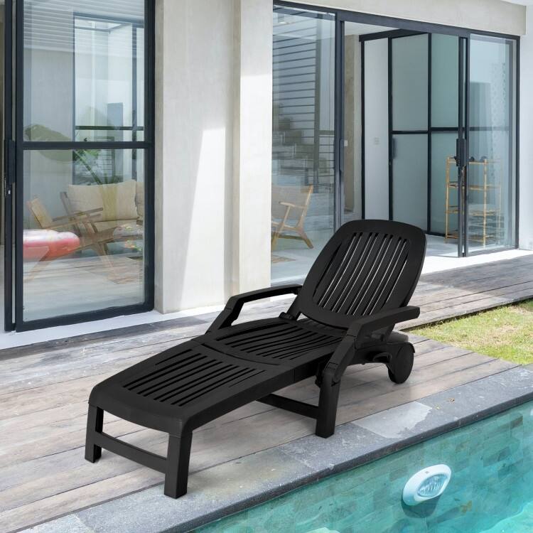 Adjustable Patio Sun Lounger with Weather Resistant Wheels - 65.5" x 29" x16.5"-37" (L x W x H)