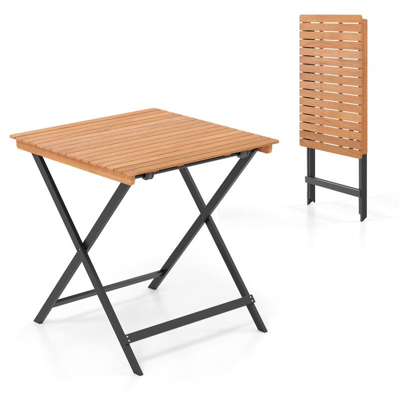 Gymax 28'' Patio Folding Table w/ Slatted Tabletop Portable Bistro