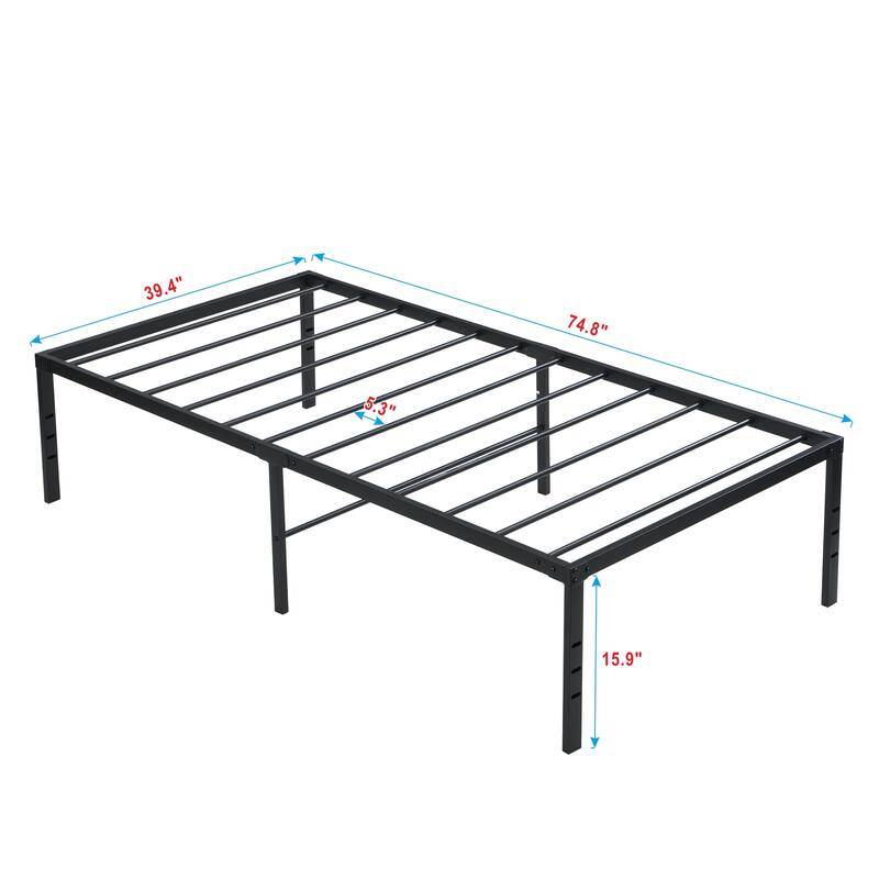 Twin Size Bed Frame, Heavy Duty Metal Bed Frame, Quick & Easy Assembly, No Noise, Black