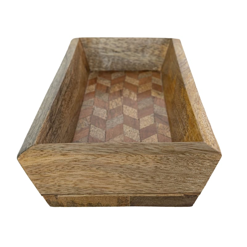 Foreside Home & Garden Tiled Pattern Tray Mango Wood - 10 x 4.5 x 1.5"H