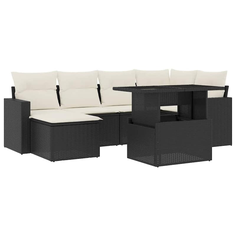 vidaXL Patio Sofa Set with Cushions Outdoor Furniture 7 Piece Poly Rattan - 21.7 x 39.4 x 28.7