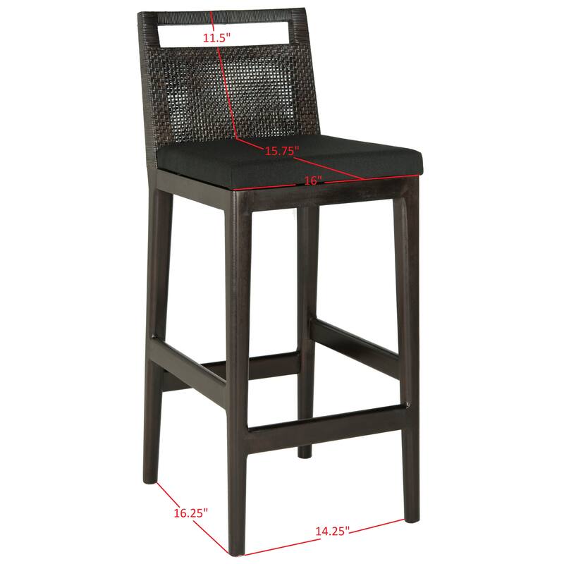 SAFAVIEH Cune 28.8 Inch Woven Dining Darin Black/ Black Cushion Bar Stool - 15.8" x 20.5" x 38.8" - 16Wx21Dx39H