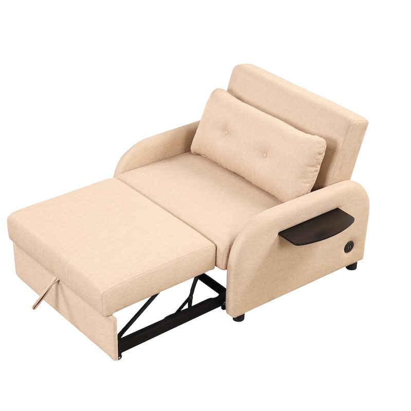 48.8"2-Seater Sleeper Sofa 3 in 1 with 2 Wing Table and USB Charge