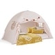 preview thumbnail 1 of 28, Gymax Twin Full Size Bed Tent w/2 Windows Flags for Boys & Girls Aged Beige