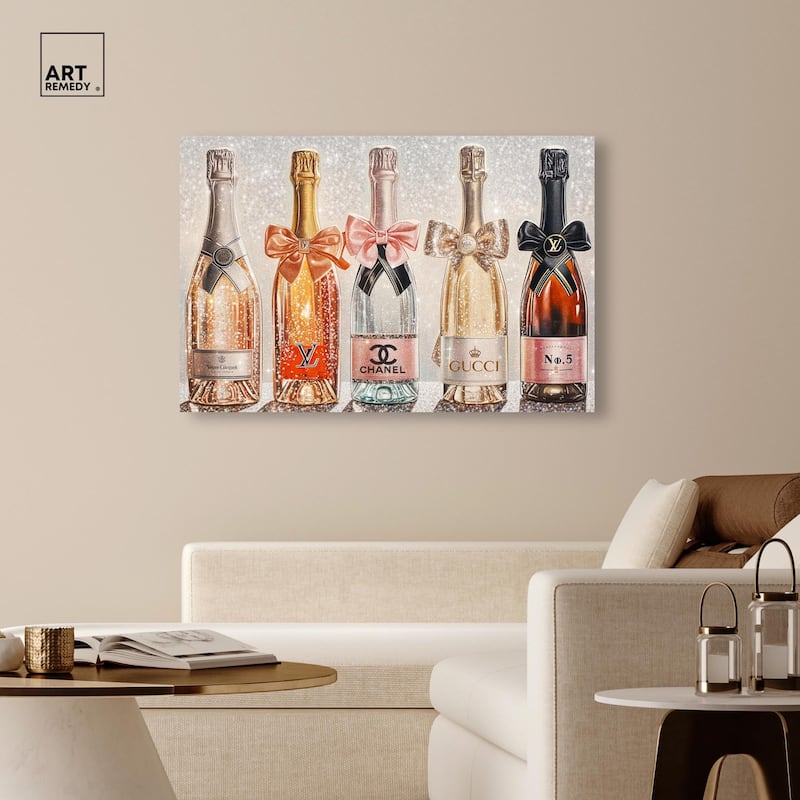Champagne Bottles Glitz Canvas by Art Remedy, Gallery Wrapped