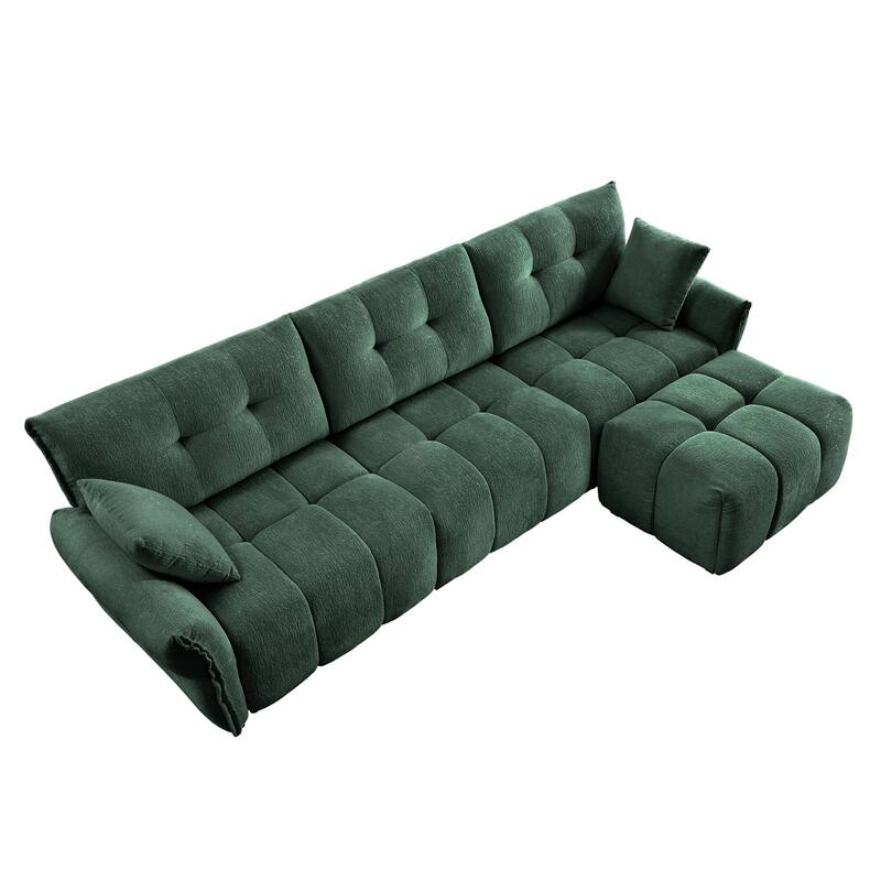 110.2" Chenille 3-Seater Sofa Set with Ottoman and Pillows, Solid Wood Frame and High-Resilience Cushions