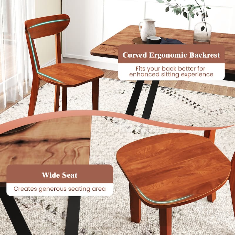 Gymax Solid Wood Dining Chair Set of 4 w/ Curved Backrest & Rubber
