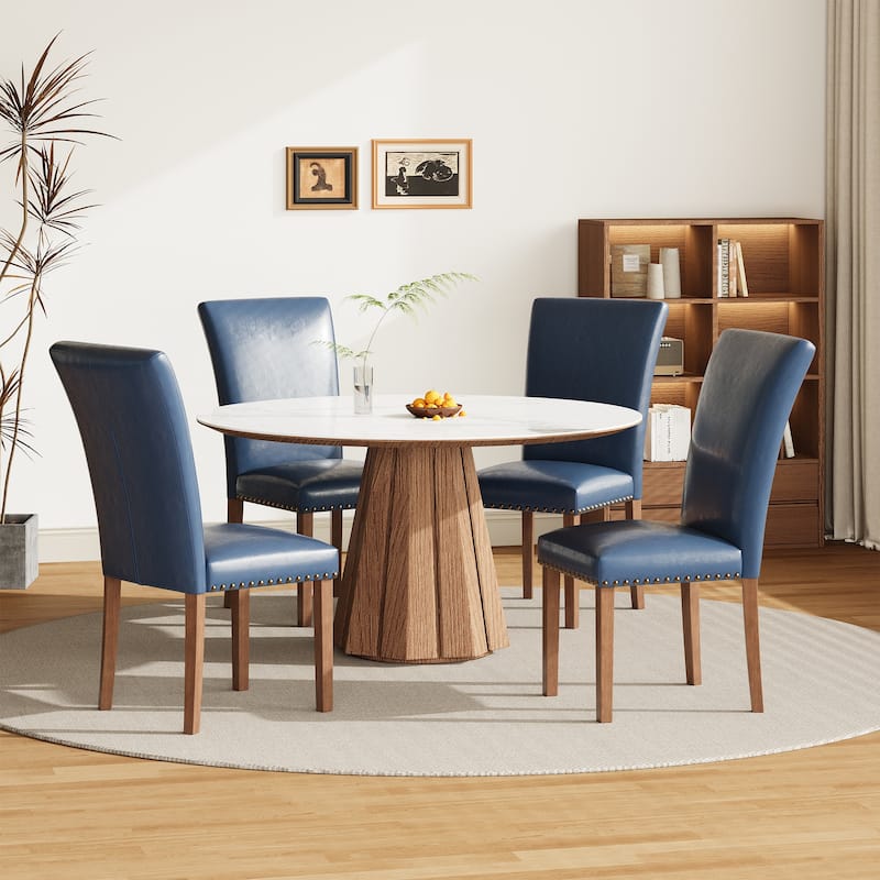 Upholstered Parsons Dining Chairs Set of 2/4/6, Fabric Dining Room Kitchen Side Chair with Nailhead Trim and Wood Legs