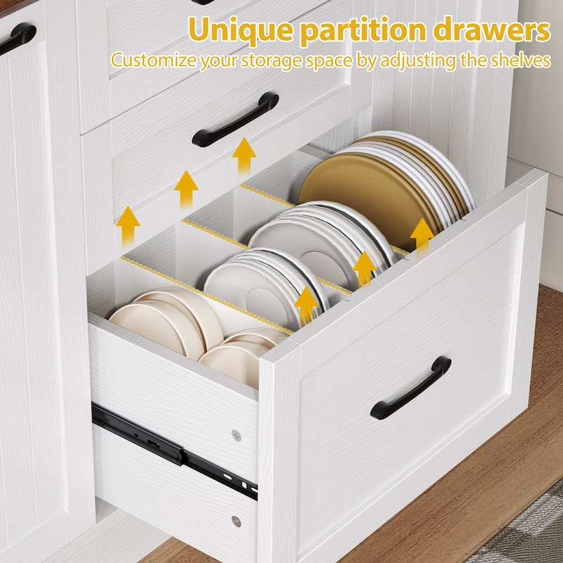 Moasis 47" Farmhouse Sideboard Buffet Cabinet with Storage and 5 Drawers