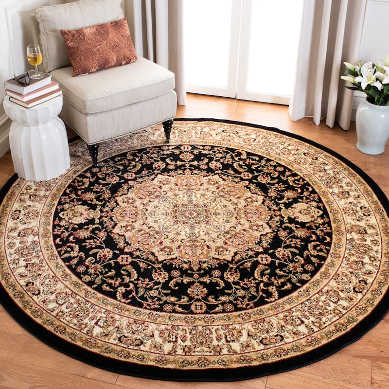 SAFAVIEH Lyndhurst Trudy Traditional Oriental Rug - 8' Round - Black/Ivory