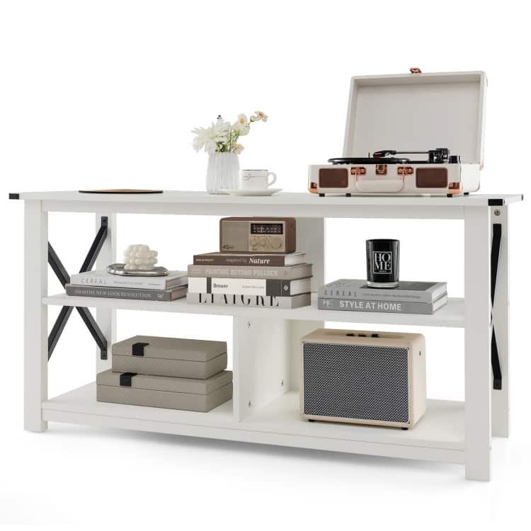 Modern Farmhouse TV Stand Entertainment Center for TV's up to 55" with Open Shelves - 47"X16"X23.5"(LXWXH)