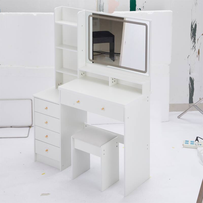 41" Large Left-Side Vanity Set with LED Mirror and Storage