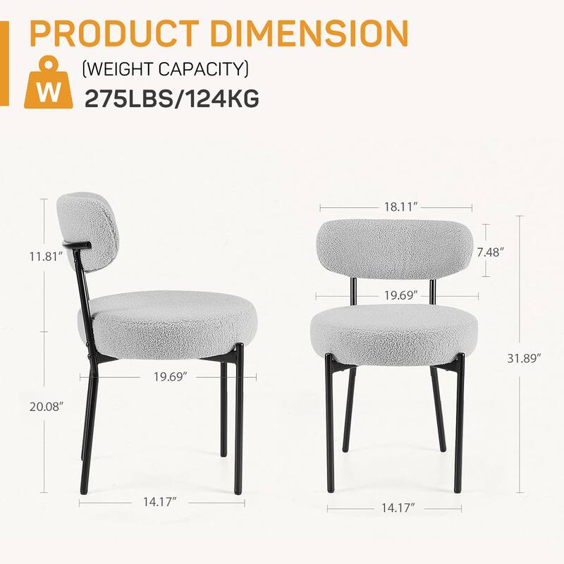 Sherpa Fabric Upholstered Dining Chairs Set with Backrest For Dining Room, Kitchen, Living Room (Set of 4)