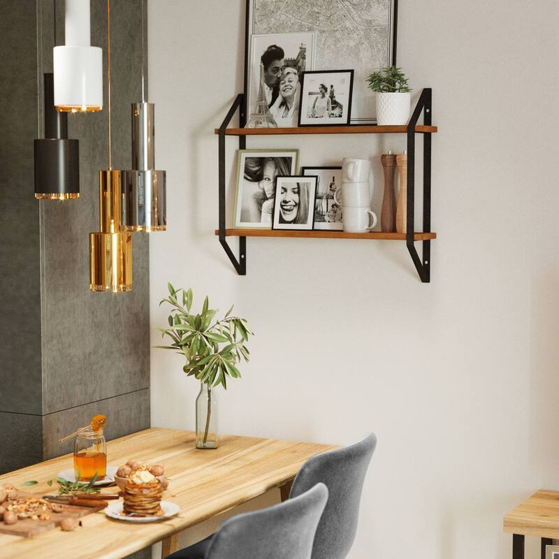 Wallniture Ponza 2-Tier Wood Floating Bookshelf for Bedroom Wall Decor