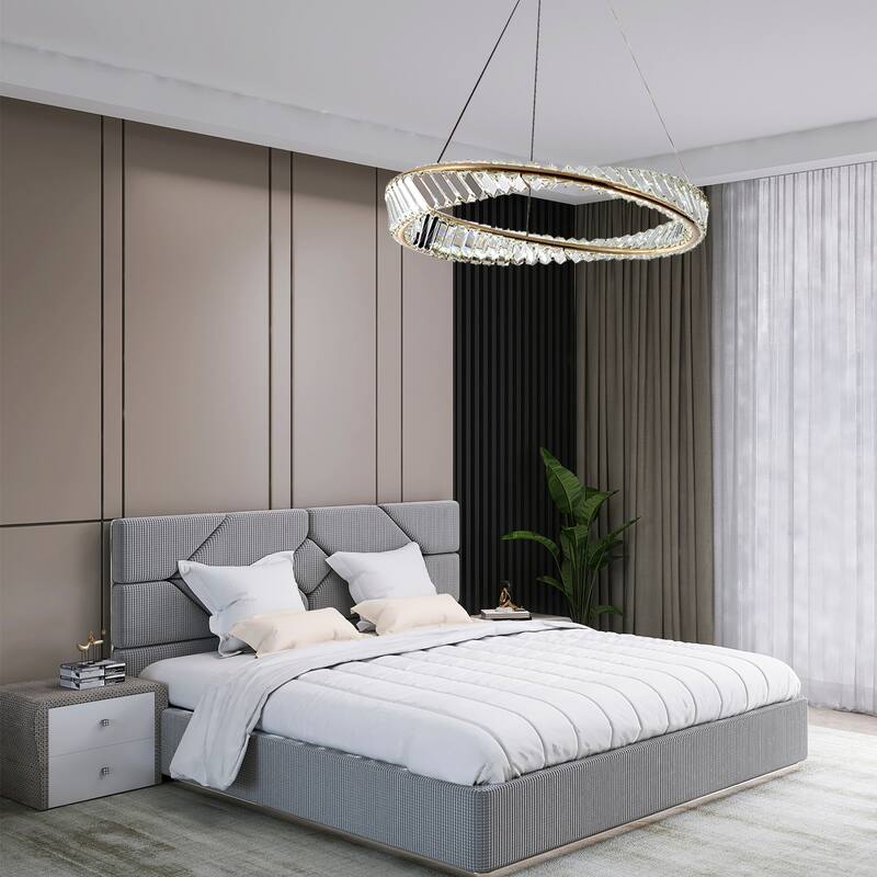 Modern LED Ring Crystal Chandelier Adjustable Hanging Pendant Lighting - 23.6"W