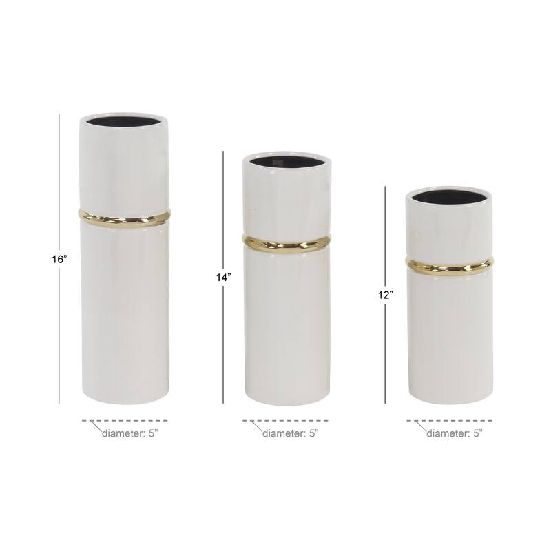 White Ceramic Decorative Vase with Gold Accents (Set of 3)