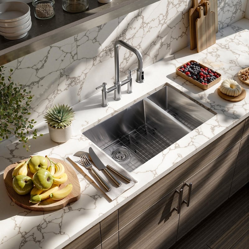 WOWOW 33" Drop-In Dual Bowl 16-Gauge Kitchen Sink