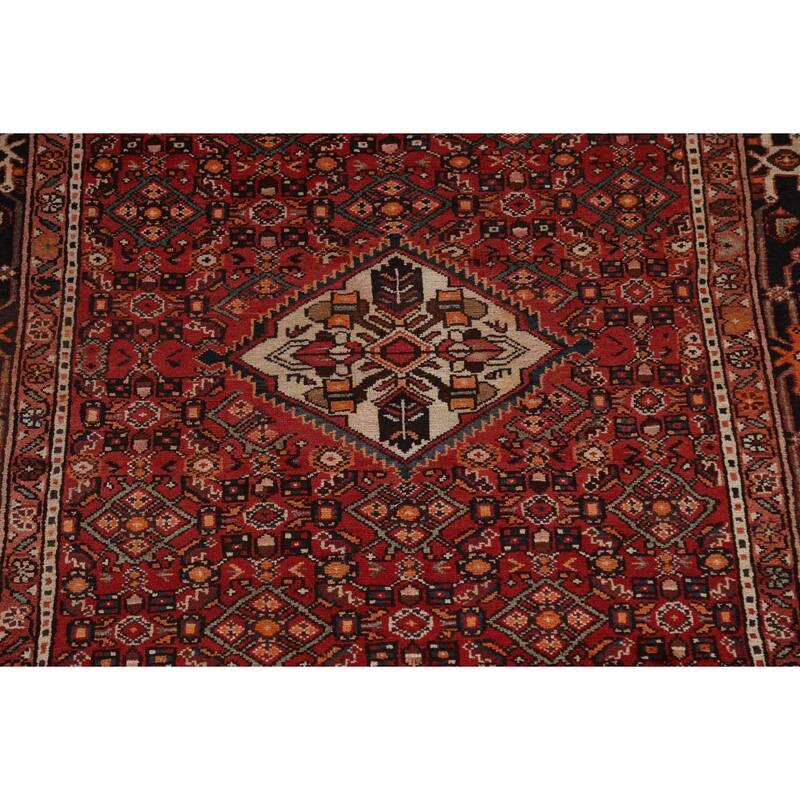 Hand Knotted Oriental 100% Wool Carpet Traditional Geometric Red Hamedan Area Rug - 10' 7'' X 5' 3''