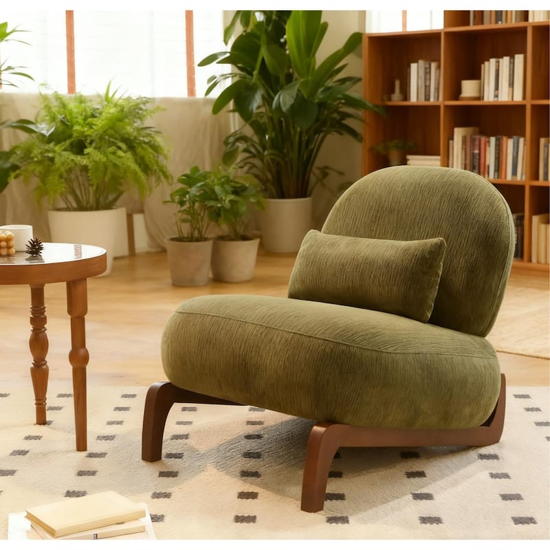 Cute Accent Chair with Solid Wood Legs, Velvet Living Room Chair with Soft Cushion, Cozy Bedroom Chair - Green