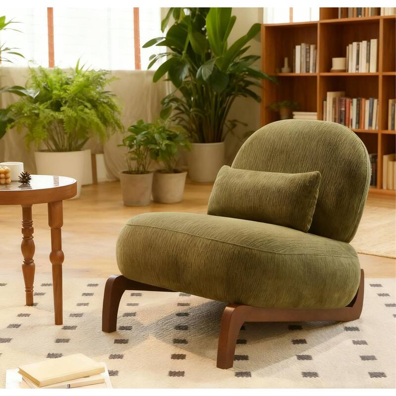 Cute Velvet Accent Chair with Solid Wood Legs and Soft Cushion - Green
