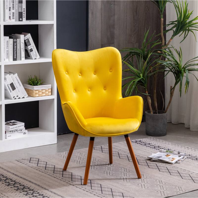 Yellow 30" Polyester Button Tufted Accent Chair