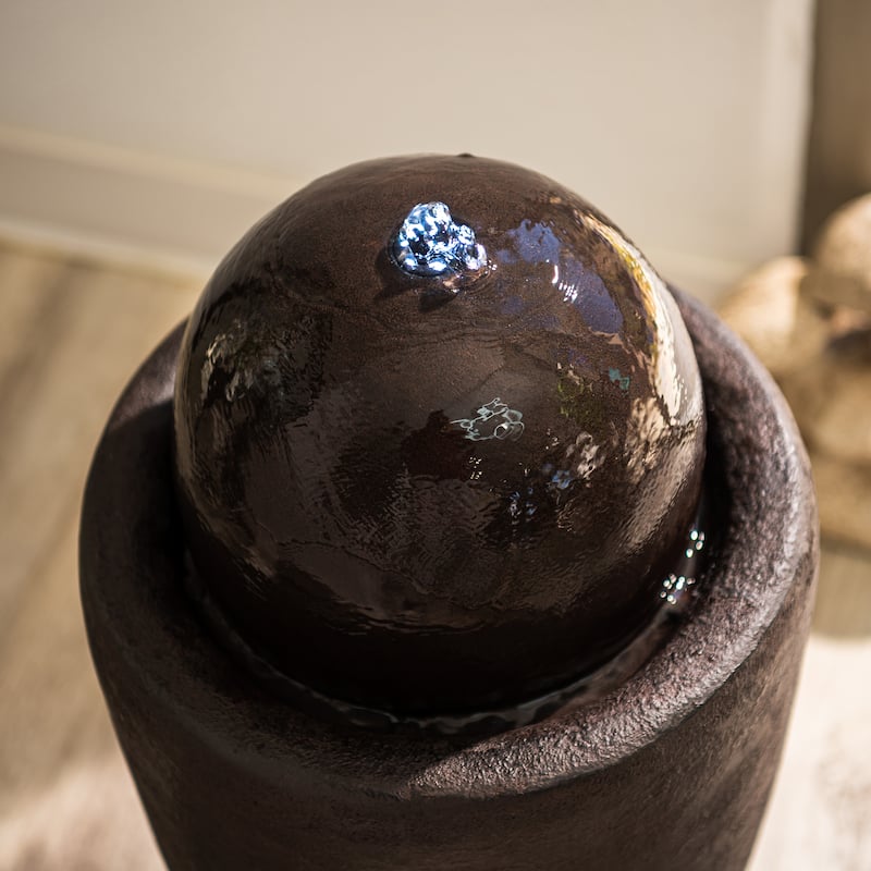 XBrand 25.98"H Modern Round Stone Textured Sphere Water Fountain w/LED Lights, For Indoor/Outdoor, Ball Water Fountain
