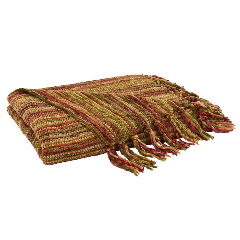 Chenille Throw Blanket With Multicolor Design