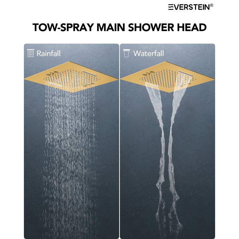 20" Thermostatic Shower System, 64-Color LED Mood Lighting 2-Functions Shower Head with Bluetooth Music & 3 Body Jets