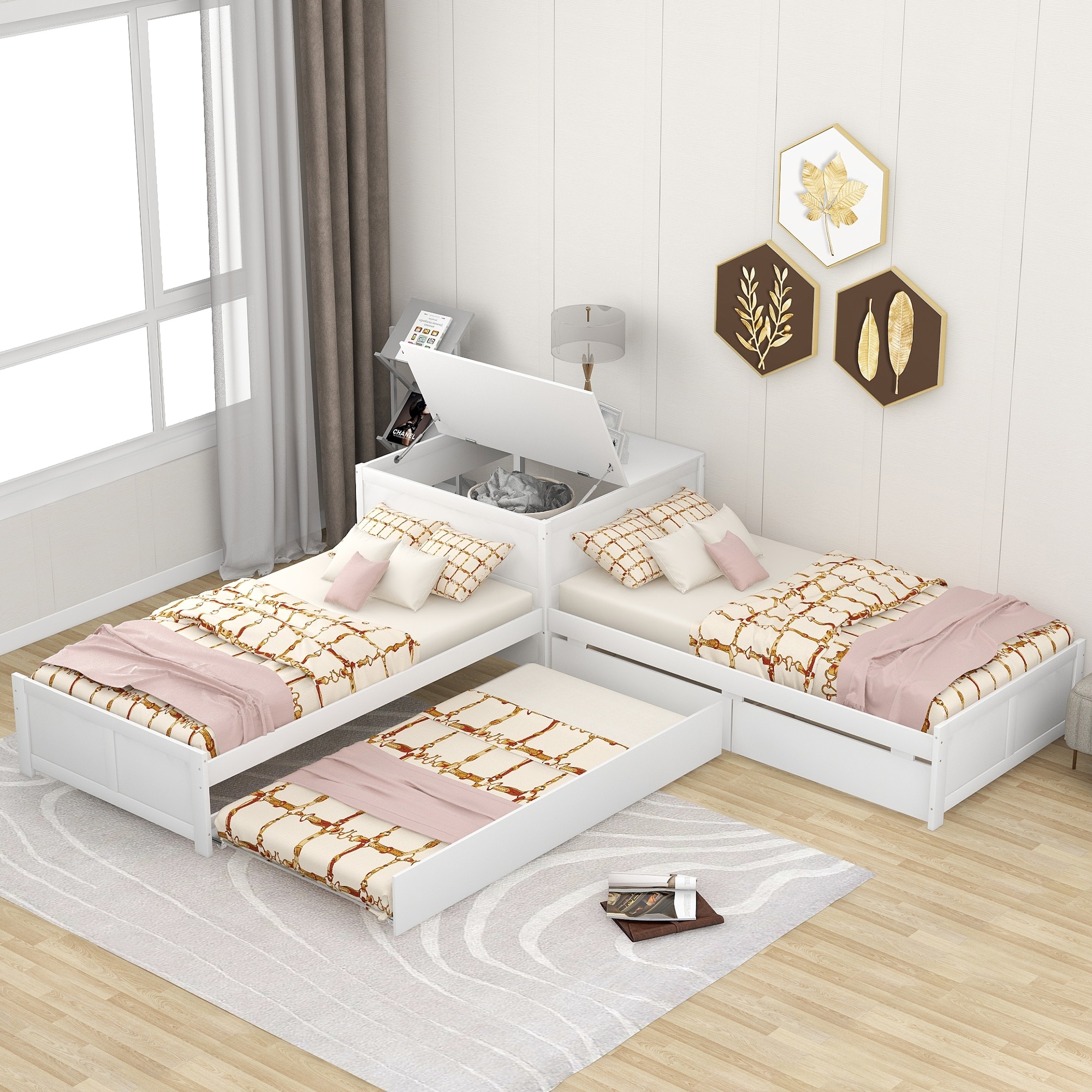 L shaped beds with corner unit top