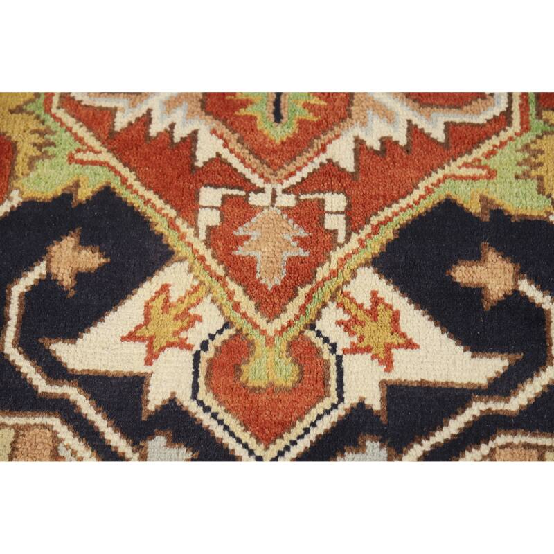 Geometric Medallion Heriz Serapi Indian Rug Hand-Knotted Wool Carpet - 8'10" x 12'0"