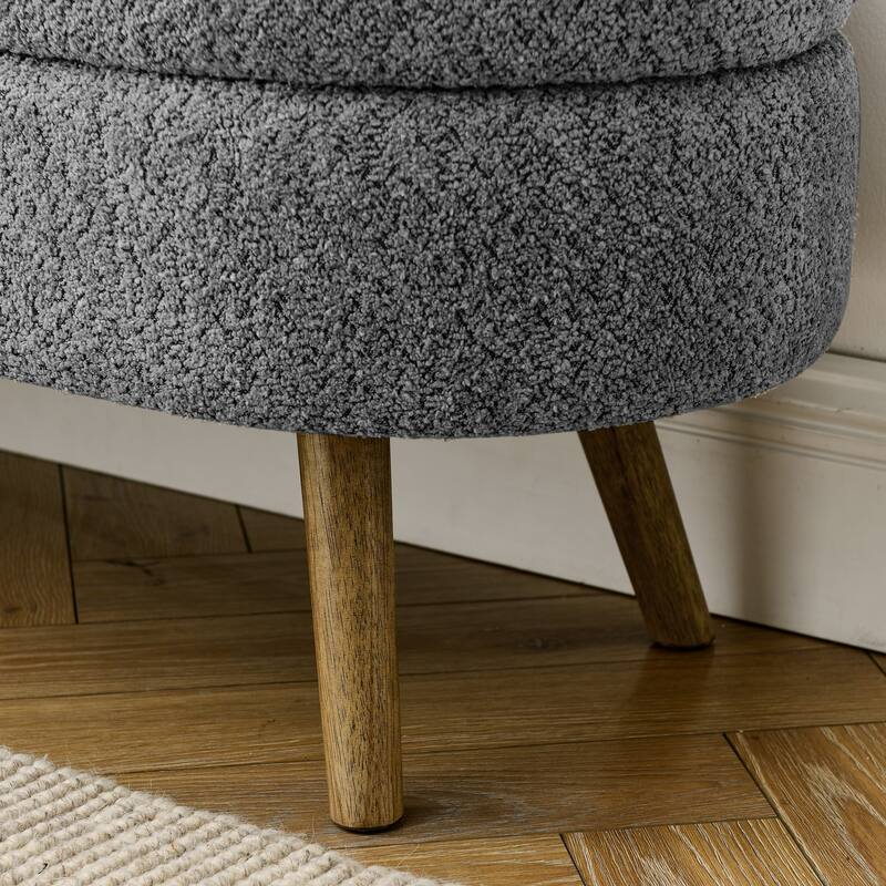 Grey Ottoman Oval Storage Bench,Rubber Wood Legs